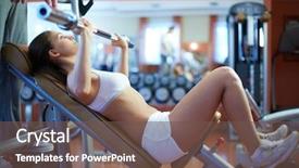  Presentation with female sport - Cool new PPT theme with portrait of sporty female doing backdrop and a tawny brown colored foreground