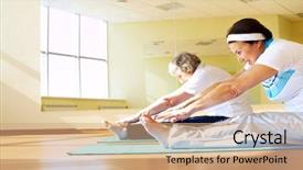  Presentation with exercise sport - Presentation theme having portrait of sporty females doing background and a coral colored foreground