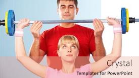  Presentation with sporty - Beautiful PPT theme featuring portrait of sporty woman holding dumbbell and her trainer supporting backdrop and a coral colored foreground