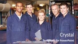  Presentation with staff - Amazing PPT theme having portrait of staff standing backdrop and a ocean colored foreground