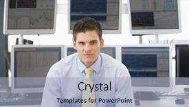  Presentation with stock share - Presentation theme with portrait of stock trader background and a light blue colored foreground