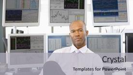  Presentation with stock broker - Presentation with portrait of stock trader background and a light gray colored foreground