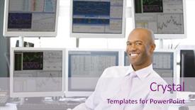  Presentation with stock broker - Colorful presentation theme enhanced with portrait of stock trader backdrop and a sky blue colored foreground