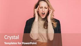  Presentation with stressed - Cool new slide deck with portrait of stressed blond woman backdrop and a coral colored foreground