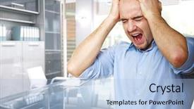  Presentation with stressed - Amazing PPT layouts having portrait-of-stressed-caucasian-worker backdrop and a light blue colored foreground