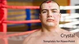  Presentation with boxing fight - Colorful PPT theme enhanced with portrait of strong muscular man backdrop and a coral colored foreground