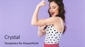  Presentation with strong - Colorful presentation design enhanced with portrait of strong pin-up backdrop and a light blue colored foreground