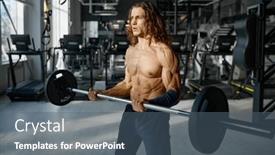 Presentation with barbell - Presentation design enhanced with portrait-of-strong-sportsman-doing background and a ocean colored foreground