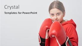  Presentation with boxing fight - Amazing presentation theme having portrait-of-strong-teenage-girl backdrop and a white colored foreground