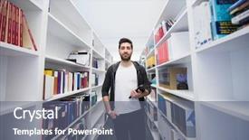 Presentation with archive management - Amazing PPT layouts having portrait of student in school library with tablet computer database and archive management business concept backdrop and a gray colored foreground
