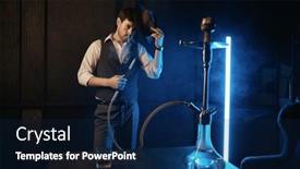  Presentation with hookah - PPT theme featuring portrait-of-stylish-bearded-man background and a navy blue colored foreground