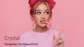  Presentation with chewing gum - Audience pleasing presentation design consisting of portrait-of-stylish-young-woman backdrop and a lemonade colored foreground