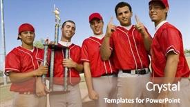  Presentation with baseball team - PPT layouts consisting of portrait of successful baseball team background and a coral colored foreground