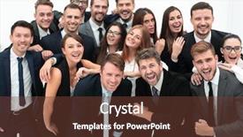  Presentation with successful - Colorful presentation theme enhanced with portrait of successful business team backdrop and a tawny brown colored foreground