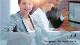  Presentation with business women - Theme consisting of portrait-of-successful-business-women background and a light blue colored foreground