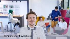  Presentation with entrepreneur - Cool new presentation design with portrait-of-successful-businessman-entrepreneur backdrop and a light blue colored foreground