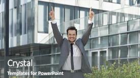  Presentation with upwards - Presentation enhanced with portrait of successful businessman pointing upwards outside office background and a dark gray colored foreground