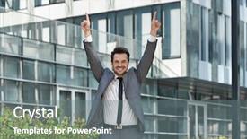  Presentation with upwards - Presentation theme featuring portrait of successful businessman pointing upwards outside office background and a gray colored foreground