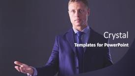  Presentation with product - PPT theme having portrait-of-successful-cheerful-cute background and a tawny brown colored foreground