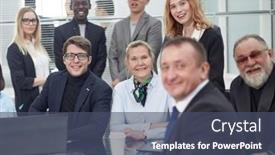  Presentation with team group - Slides enhanced with portrait-of-successful-group background and a ocean colored foreground