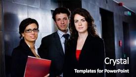  Presentation with front office - Cool new PPT theme with portrait of successful happy business backdrop and a black colored foreground