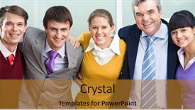  Presentation with managers - Presentation design with portrait of successful managers hugging each other and looking at camera background and a gold colored foreground