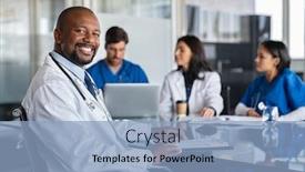  Presentation with doctor african - Presentation enhanced with portrait-of-successful-mature-doctor background and a light blue colored foreground