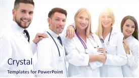  Presentation with medical emergency trauma team - Audience pleasing slide set consisting of portrait of successful medical team backdrop and a sky blue colored foreground