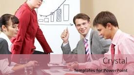  Presentation with listening - Colorful slides enhanced with portrait-of-successful-team-listening backdrop and a coral colored foreground