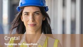  Presentation with woman engineer - Colorful presentation theme enhanced with portrait-of-successful-woman-constructor backdrop and a coral colored foreground
