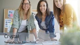  Presentation with successful - Colorful slides enhanced with portrait of successful young businesswomen backdrop and a light blue colored foreground