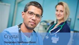  Presentation with hospital - Presentation theme enhanced with portrait-of-surgeons-team background and a teal colored foreground