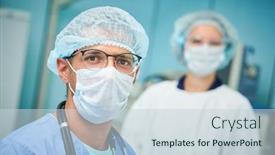  Presentation with colored - Amazing PPT theme having portrait-of-surgeons-team backdrop and a lemonade colored foreground