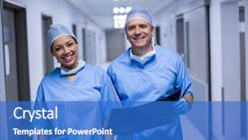  Presentation with healthcare workers - Audience pleasing PPT layouts consisting of portrait of surgeons with x backdrop and a teal colored foreground