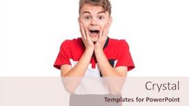 Presentation with child teen - PPT layouts enhanced with portrait of surprised teen boy isolated on white background funny child looking at camera in shock or amazement touching his head with hands handsome caucasian young teenager background and a lemonade colored foreground