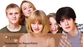  Presentation with teenage - PPT theme with portrait of surprised teenage friends background and a coral colored foreground