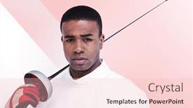  Presentation with sword - PPT theme featuring portrait of swordsman holding sword against different colors background and a lemonade colored foreground