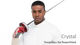  Presentation with sword - Cool new presentation with portrait of swordsman holding sword on white background backdrop and a white colored foreground