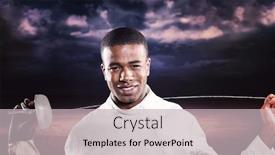  Presentation with sword - Cool new slides with portrait of swordsman standing with sword against dark cloudy sky backdrop and a light gray colored foreground