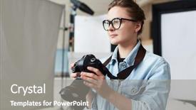  Presentation with hands holding - Beautiful PPT theme featuring portrait of talented young photographer backdrop and a gray colored foreground