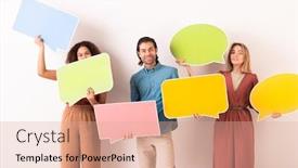  Presentation with ethnic - Slide deck enhanced with portrait-of-talkative-young-multi background and a coral colored foreground