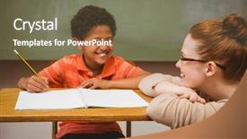  Presentation with homework - Audience pleasing presentation theme consisting of portrait of teacher assisting little backdrop and a violet colored foreground