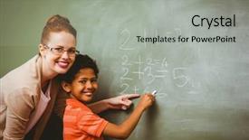  Presentation with teacher - Audience pleasing theme consisting of portrait of teacher assisting little backdrop and a light gray colored foreground