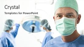  Presentation with team work - Cool new presentation theme with portrait of team of surgeons backdrop and a white colored foreground