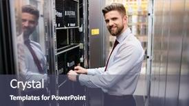  Presentation with altar server - PPT theme consisting of portrait of technician examining server background and a dark gray colored foreground