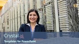  Presentation with server - Cool new theme with portrait of technician standing with arms crossed in server room backdrop and a ocean colored foreground