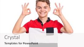  Presentation with child teen - Colorful PPT theme enhanced with portrait-of-teen-boy-making backdrop and a sky blue colored foreground