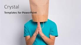  Presentation with child teen - PPT theme with portrait of teen boy praying with paper bag over head on gray background child with hands folded in prayer hoping for better teenager asking god for good luck success or forgiveness background and a light gray colored foreground