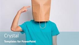  Presentation with child teen - Amazing slide set having boy show finger paper bag backdrop and a teal colored foreground