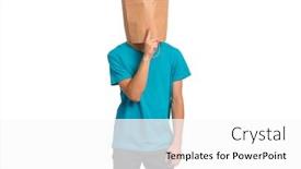  Presentation with paper making - Slide deck with portrait of teen boy with paper bag over head asking to be quiet with finger on lips isolated on white background child making keep quiet gesture shh sign symbol background and a white colored foreground